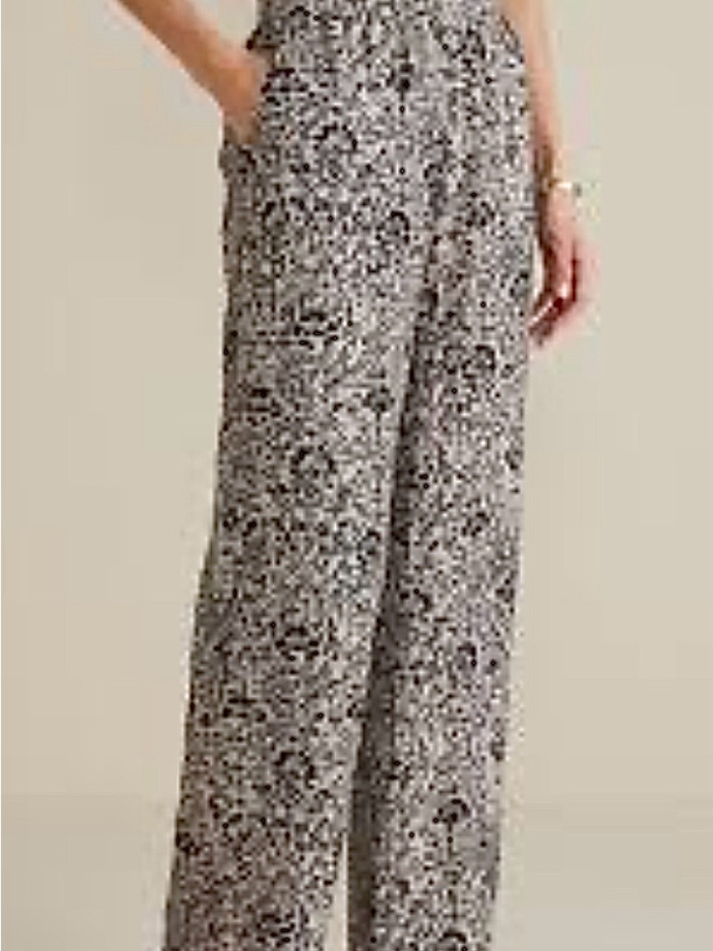 Soft Surroundings Black and Taupe Wide-Leg Floral Pants
